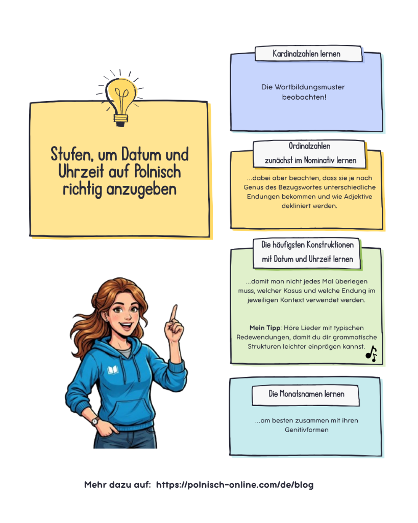 Stufen, um Datum und Uhrzeit auf Polnisch richtig anzugeben